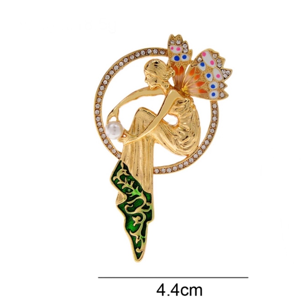 ❤️ 3/$35 Lovely Art Deco Style Fairy Angel Sitting on Gold Full Moon Hol…